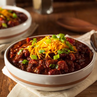 Homemade Organic Vegetarian Chili with Beans and Cheese