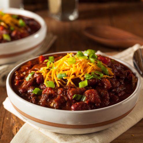 Homemade Organic Vegetarian Chili with Beans and Cheese